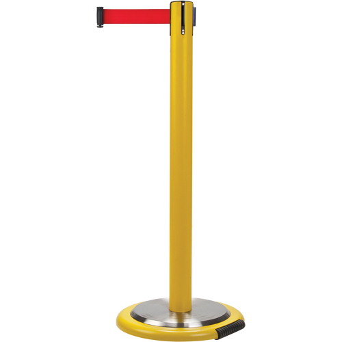 Barri&egrave;res sur pieds pour le contr&ocirc;le des foules, Acier, 35" h, Ruban Rouge, Longueur du ruban 12' Brunswick Fyr & Safety
