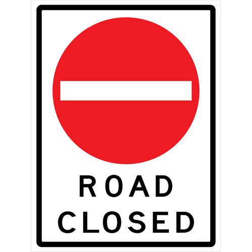 Enseigne enroulable de circulation  Road Closed , 36" x 48", Vinyle, Anglais avec pictogramme Brunswick Fyr & Safety