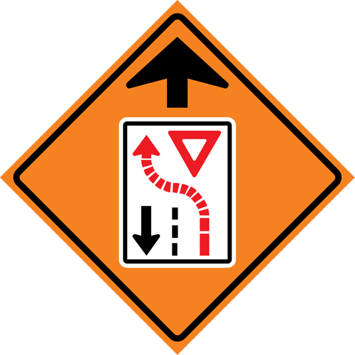 Enseigne enroulable de circulation c&eacute;dez le passage devant, 29-1/2" x 29-1/2", Vinyle, Pictogramme Brunswick Fyr & Safety