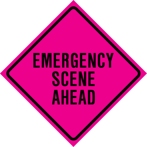 Enseigne enroulable de circulation  Emergency Scene Ahead , 36" x 36", Vinyle, Anglais Brunswick Fyr & Safety