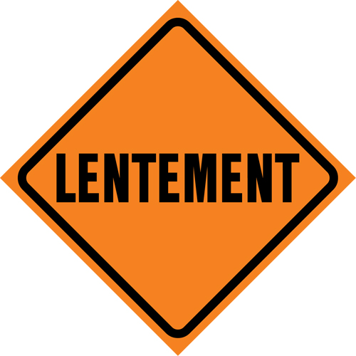 Enseigne enroulable de circulation  Lentement , 29-1/2" x 29-1/2", Vinyle, Français Brunswick Fyr & Safety