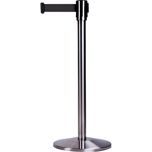 Barri&egrave;res sur pieds pour le contr&ocirc;le des foules, Acier, 35" h, Ruban Noir, Longueur du ruban 7' Brunswick Fyr & Safety