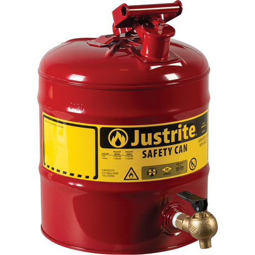 Laboratory Safety Can with Faucet, Type I, Steel, 5 US gal., Red, FM Approved Brunswick Fyr & Safety