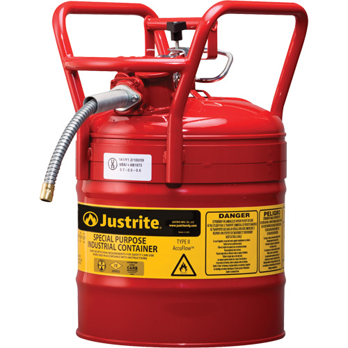 D.O.T. AccuFlow Safety Cans, Type II, Steel, 5 US gal., Red, FM Approved Brunswick Fyr & Safety