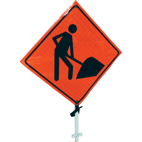 Enseigne sur poteau pr&eacute;sence de travailleurs, 24" x 24", Vinyle, Pictogramme Brunswick Fyr & Safety