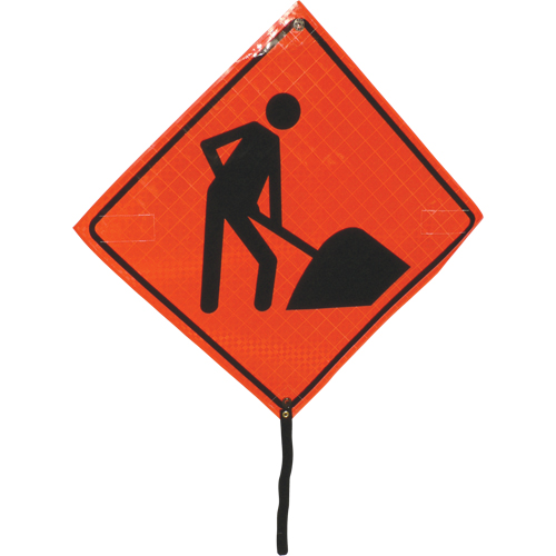 Enseigne enroulable pr&eacute;sence de travailleurs, 24" x 24", Vinyle, Pictogramme Brunswick Fyr & Safety