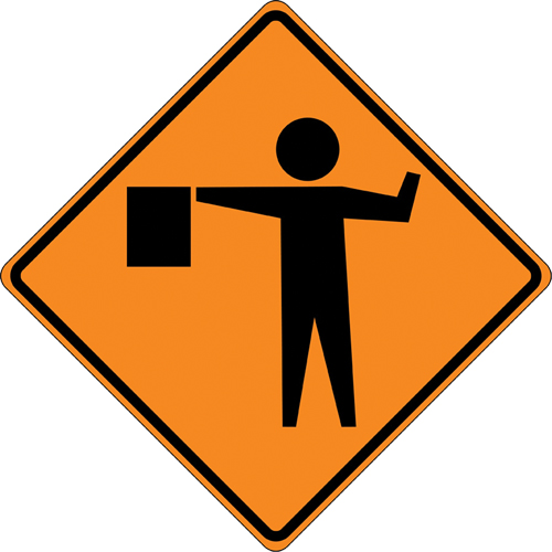 Tilt-Adjust Flagman Ahead Roll-Up Construction Sign, 36" x 36", Vinyl, Pictogram Brunswick Fyr & Safety