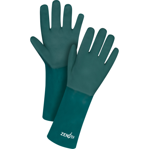 Double Dipped Green Gloves, 14" L, PVC, Cotton Jersey Inner Lining, 70-mil Brunswick Fyr & Safety
