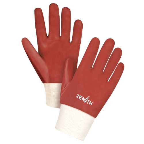 Gants rouges &agrave; fini doux r&eacute;sistants aux produits chimiques, Taille Grand/9, 10" lo, PVC, Doublure en Interlock, 47-mil Brunswick Fyr & Safety