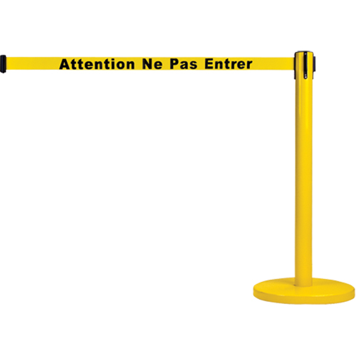 Barri&egrave;re autonome pour le contr&ocirc;le des foules, Acier, 35" h, Ruban Jaune, Longueur du ruban 7' Brunswick Fyr & Safety