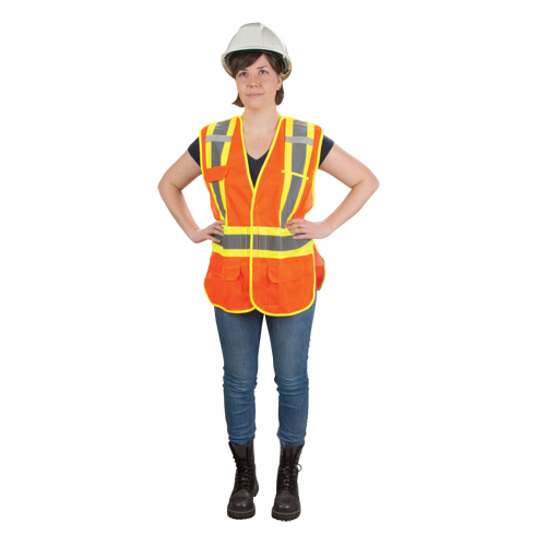 CSA Compliant High Visibility Surveyor Vest, High Visibility Orange, Medium, Polyester Brunswick Fyr & Safety