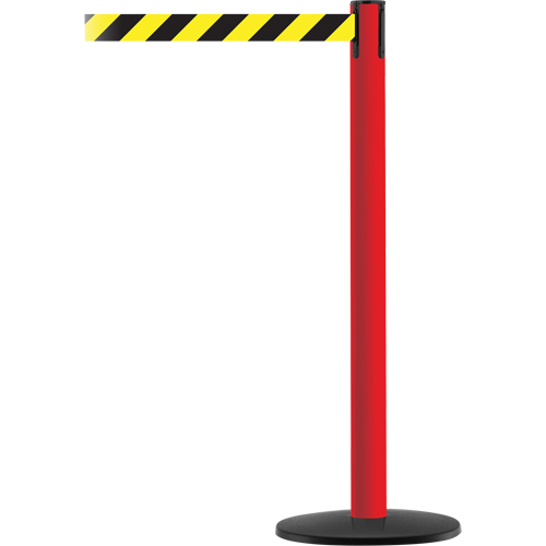 Montant pour syst&egrave;me Advance TensaBarrier, Acier, 36" h, Ruban Noir/Jaune, Longueur du ruban 7,5' Brunswick Fyr & Safety