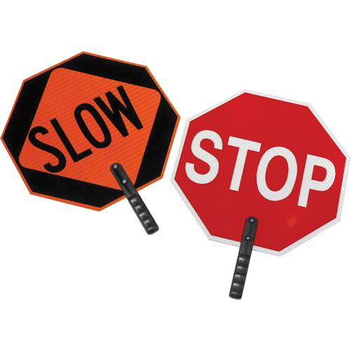 Double-Sided "Stop/Slow" Traffic Control Sign, 18" x 18", Plastic, English with Pictogram Brunswick Fyr & Safety