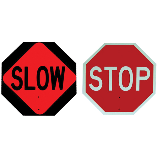 Double-Sided "Stop/Slow" Traffic Control Sign, 18" x 18", Plastic, English with Pictogram Brunswick Fyr & Safety