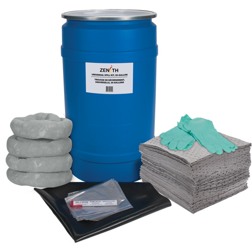 Trousse de lutte contre les d&eacute;versements pour &eacute;tabli, Universel, Baril, Absorbance de 30 gal. US Brunswick Fyr & Safety