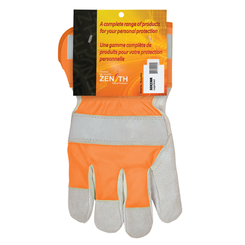 Gants d'ajusteur haute visibilit&eacute; de premi&egrave;re qualit&eacute;, Grand, Paume en Cuir de vache refendu, Doublure en Coton Brunswick Fyr & Safety