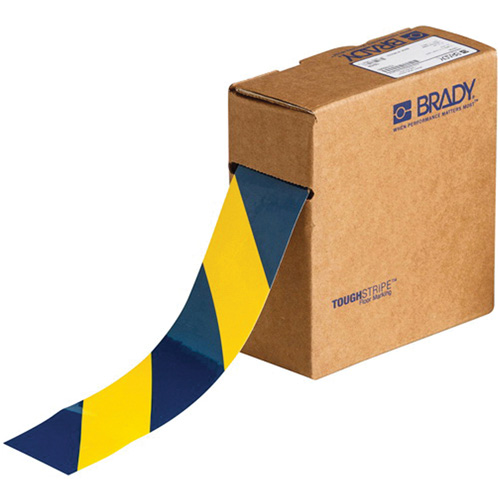 ToughStripe&reg; Floor Marking Tape, 2" x 100', Polyester, Blue and Yellow Brunswick Fyr & Safety
