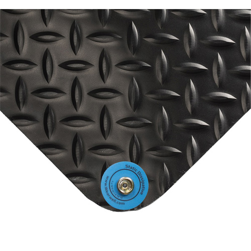 Electrically Conductive Mat No.786, 3' W x 5' L x 15/16" T, PVC, Diamond, Black Brunswick Fyr & Safety