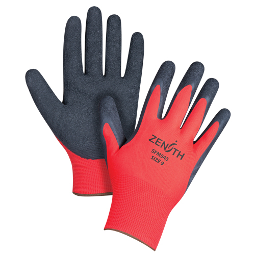 Black & Red Crinkle Grip Coated Gloves, 9/Large, Rubber Latex Coating, 13 Gauge, Polyester Shell Brunswick Fyr & Safety
