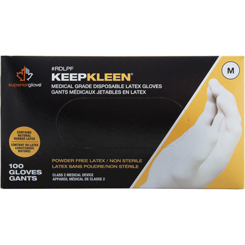 Gants jetables de calibre examen m&eacute;dical KeepKleen, Grand, Latex, 5 mils, Sans poudre, Blanc, Classe 2 Brunswick Fyr & Safety