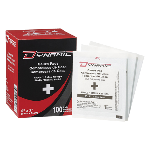 Gaze Dynamic, Tampon, 2" lo x 2" la, St&eacute;rile, Dispositif m&eacute;dical Classe 1 Brunswick Fyr & Safety