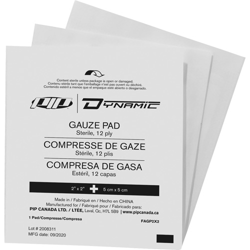 Gaze Dynamic, Tampon, 2" lo x 2" la, St&eacute;rile, Dispositif m&eacute;dical Classe 1 Brunswick Fyr & Safety