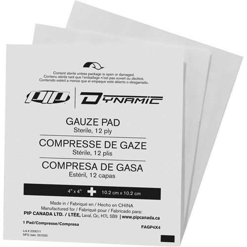 Gaze Dynamic, Tampon, 4" lo x 4" la, St&eacute;rile, Dispositif m&eacute;dical Classe 1 Brunswick Fyr & Safety