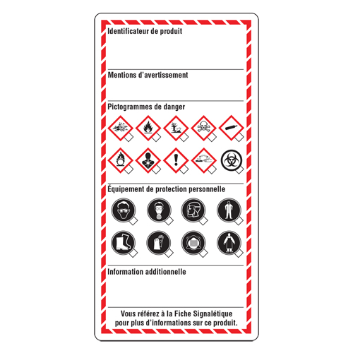 &eacute;tiquettes pour le milieu de travail, Papier cartonn&eacute;, 3" la x 6" h, Français Brunswick Fyr & Safety
