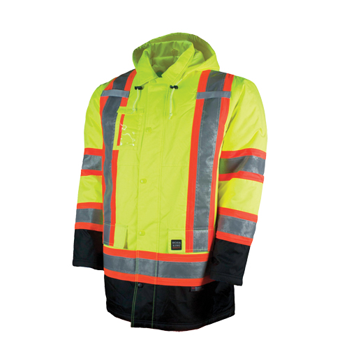 Lined Safety Parka, High Visibility Lime-Yellow, Large Brunswick Fyr & Safety