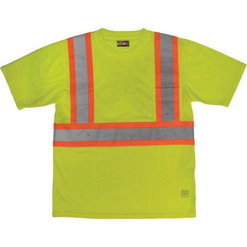 Short-Sleeved Safety T-Shirt with Pocket, Polyester, Large, High Visibility Lime-Yellow Brunswick Fyr & Safety