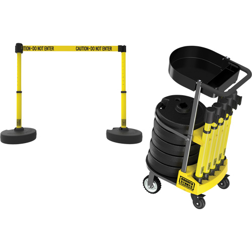 PLUS Barrier Post Cart Kit with Tray, 75' L, Metal, Yellow Brunswick Fyr & Safety