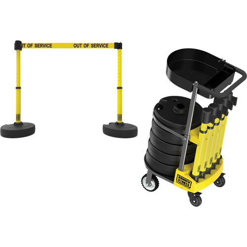 Chariot de transport avec plateau pour barri&egrave;re PLUS, 75' lo, M&eacute;tal, Jaune Brunswick Fyr & Safety