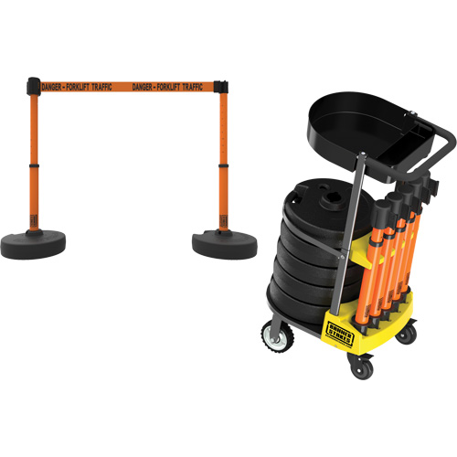 PLUS Barrier Post Cart Kit with Tray, 75' L, Metal, Orange Brunswick Fyr & Safety