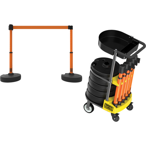 PLUS Barrier Post Cart Kit with Tray, 75' L, Metal, Orange Brunswick Fyr & Safety