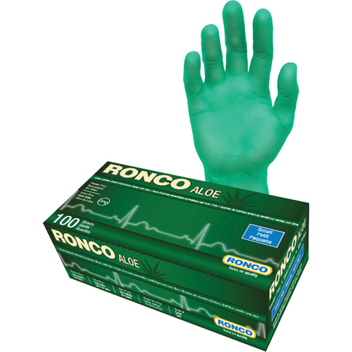 Gants jetables avec alo&egrave;s, Petit, Vinyle, 5 mils, Sans poudre, Vert Brunswick Fyr & Safety