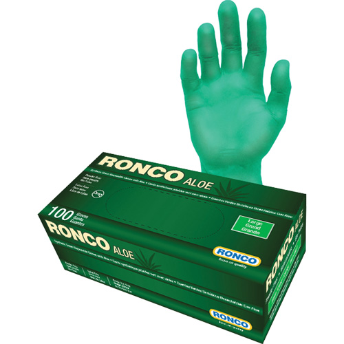 Gants jetables avec alo&egrave;s, Grand, Vinyle, 5 mils, Sans poudre, Vert Brunswick Fyr & Safety