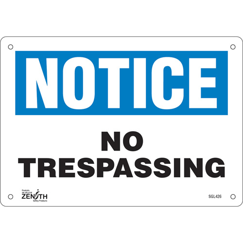 "No Trespassing" Sign, 7" x 10", Plastic, English Brunswick Fyr & Safety