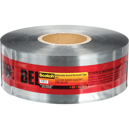 Scotch&reg; Detectable Buried Barricade Tape, English, 3" W x 1000' L, 5 mils, Black on Red Brunswick Fyr & Safety