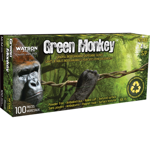 5559PF Green Monkey Gloves, Small, Nitrile, 4-mil, Powder-Free, Green Brunswick Fyr & Safety