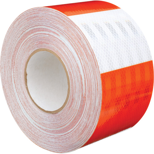 Feuille de rev&ecirc;tement de barricade prismatique de qualit&eacute; &agrave; haute intensit&eacute;, 4" la x 150' lo, 19 mils, Orange et blanc Brunswick Fyr & Safety