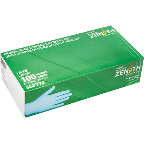Gants jetables de calibre m&eacute;dical r&eacute;sistants &agrave; la perforation, Grand, Nitrile, 4,5 mils, Sans poudre, Bleu, Classe 2 Brunswick Fyr & Safety