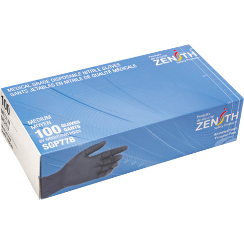Puncture-Resistant Medical-Grade Disposable Gloves, Medium, Nitrile, 5-mil, Powder-Free, Black, Class 2 Brunswick Fyr & Safety