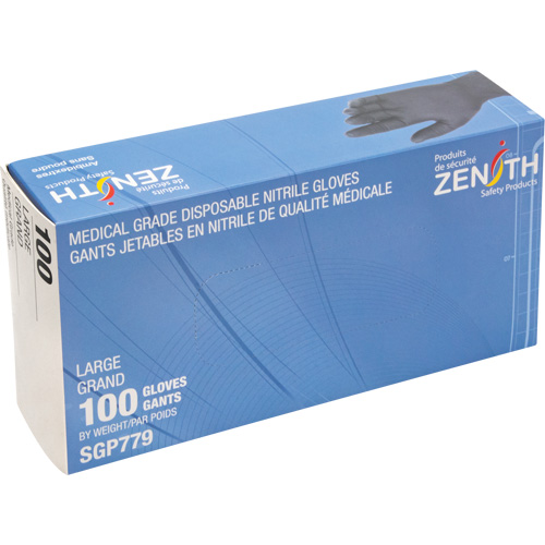 Puncture-Resistant Medical-Grade Disposable Gloves, Large, Nitrile, 5-mil, Powder-Free, Black, Class 2 Brunswick Fyr & Safety
