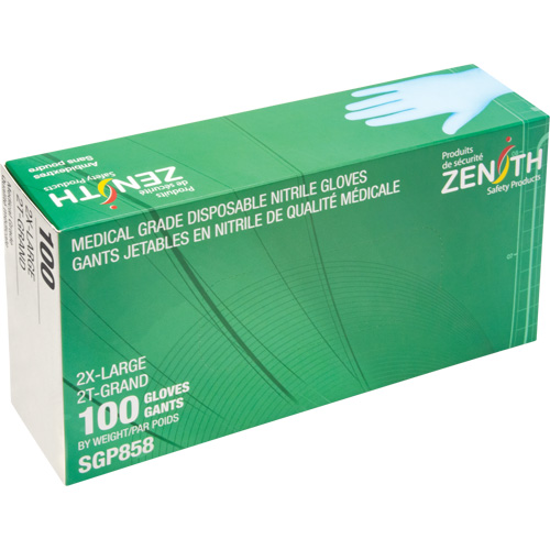 Gants jetables de calibre m&eacute;dical r&eacute;sistants &agrave; la perforation, 2T-Grand, Nitrile, 3,5 mils, Sans poudre, Bleu, Classe 2 Brunswick Fyr & Safety