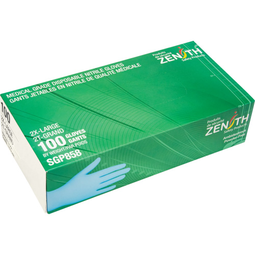 Gants jetables de calibre m&eacute;dical r&eacute;sistants &agrave; la perforation, 2T-Grand, Nitrile, 3,5 mils, Sans poudre, Bleu, Classe 2 Brunswick Fyr & Safety