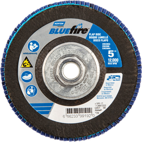 BlueFire&reg; Flap Disc, 5" x 5/8"-11, Type 29, 80 Grit, Zirconia Alumina Brunswick Fyr & Safety