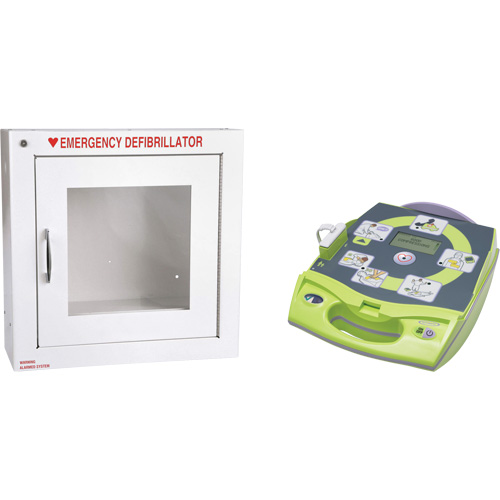 D&eacute;fibrillateur enti&egrave;rement automatis&eacute; AED Plus en anglais avec armoire murale munie d'une alarme, Automatique, Anglais, Classe 4 Brunswick Fyr & Safety