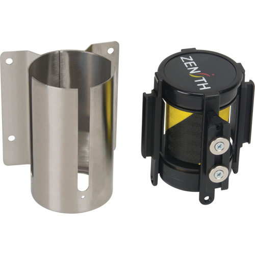 Wall Mount Barrier with Magnetic Tape, Steel, Screw Mount, 7', Black and Yellow Tape Brunswick Fyr & Safety