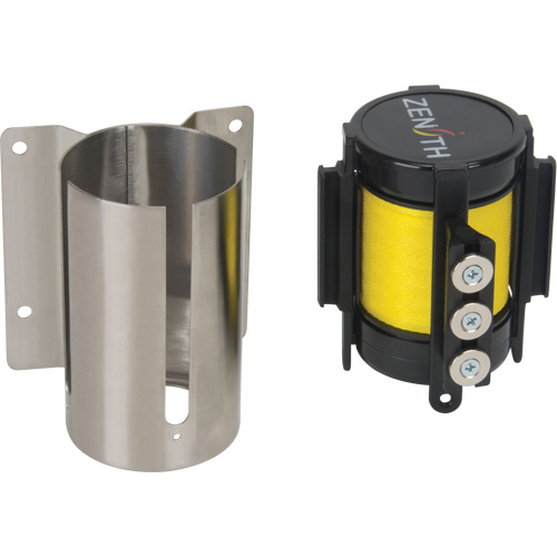 Wall Mount Barrier with Magnetic Tape, Steel, Screw Mount, 12', Yellow Tape Brunswick Fyr & Safety