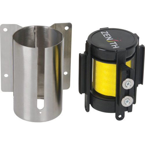 Wall Mount Barrier with Magnetic Tape, Steel, Screw Mount, 7', Yellow Tape Brunswick Fyr & Safety